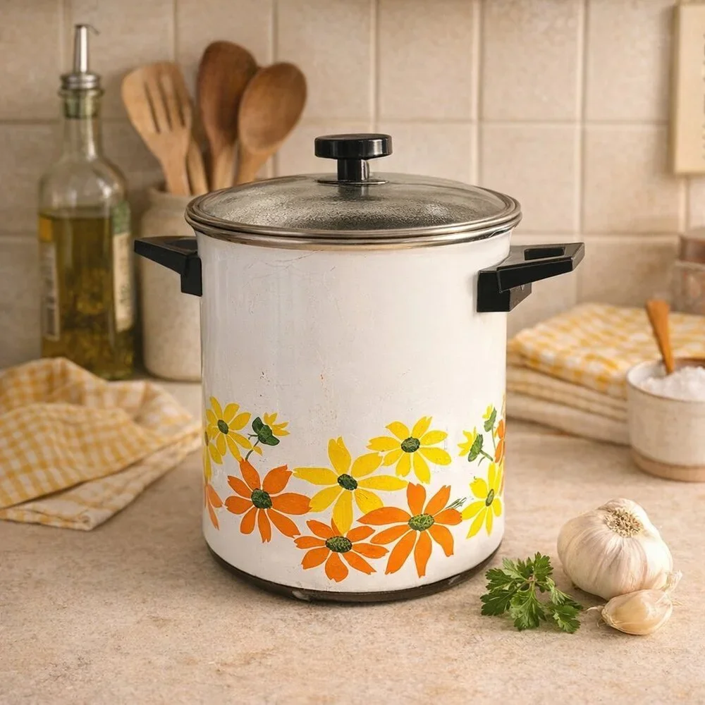 Vintage EKCO Country Garden Enamel Stock Pot/stemaer with Lid – Made in Italy